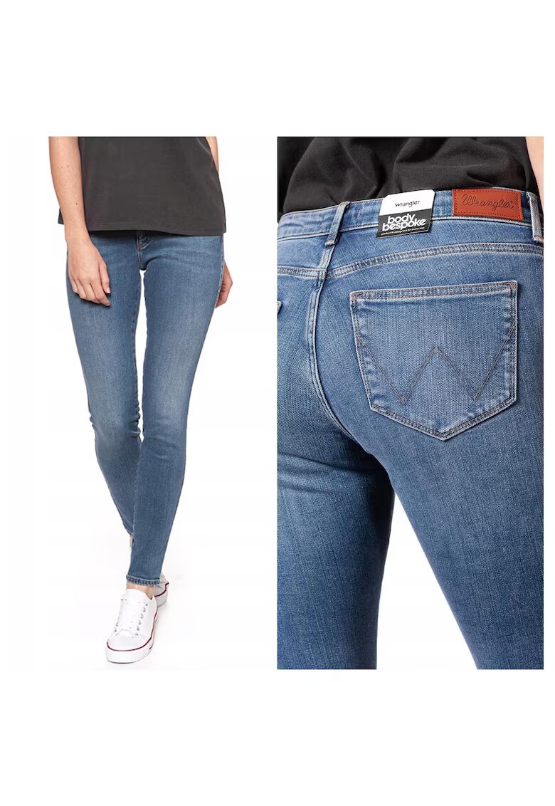 Wrangler Blugi Dama - Skinny W24-L32 - Bumbac - Zipper - Lung - 5 Buzunare 2 Mari 2 Medii Externe1 Mic Intern - Talie Joasa - Albastru