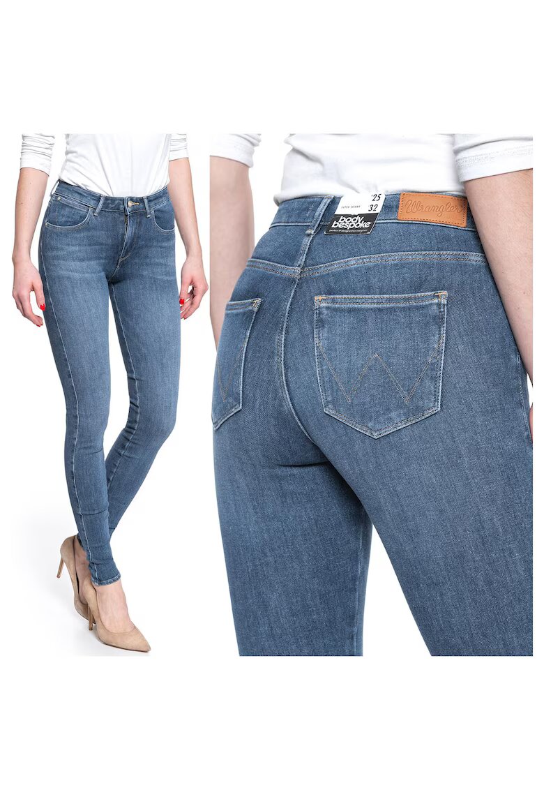 Wrangler Blugi Dama - Super Skinny 24/32 - Bumbac - Zipper - Lung - 5 Buzunare 2 Mari 2 Medii Exterioare1 Mic Interior - Talie Medie - Albastru