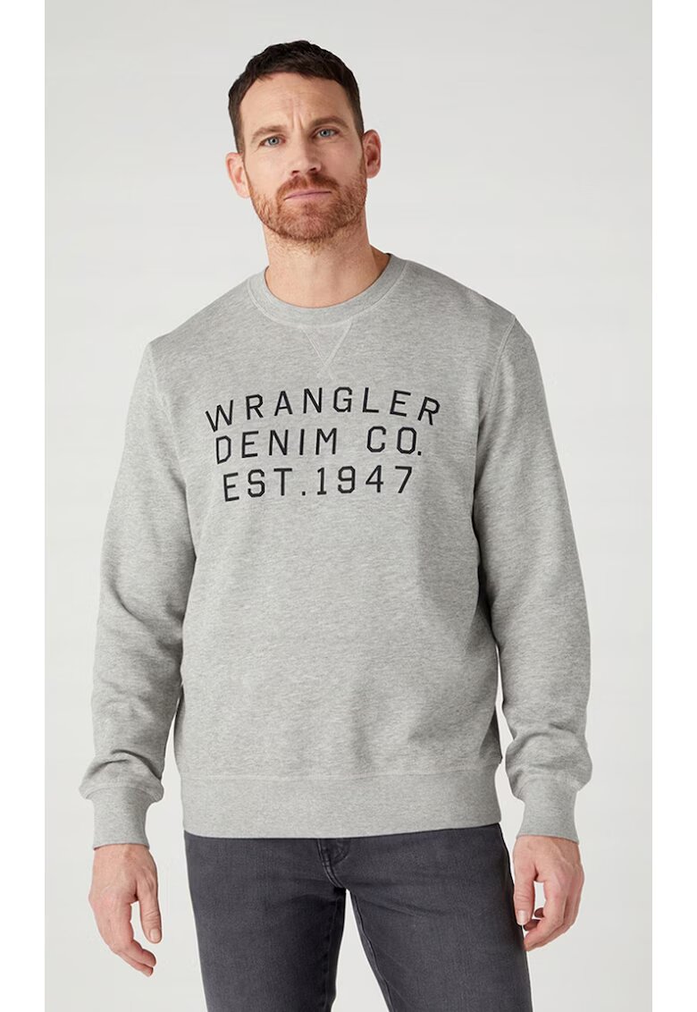 Wrangler Bluza barbati Graphic Crew - gri - bumbac - croiala clasica - imprimeu grafit