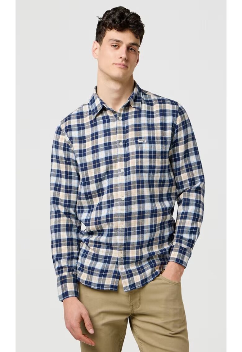 Wrangler Camasa barbati - camasa clasica - bumbac - albastru - maneca scurta