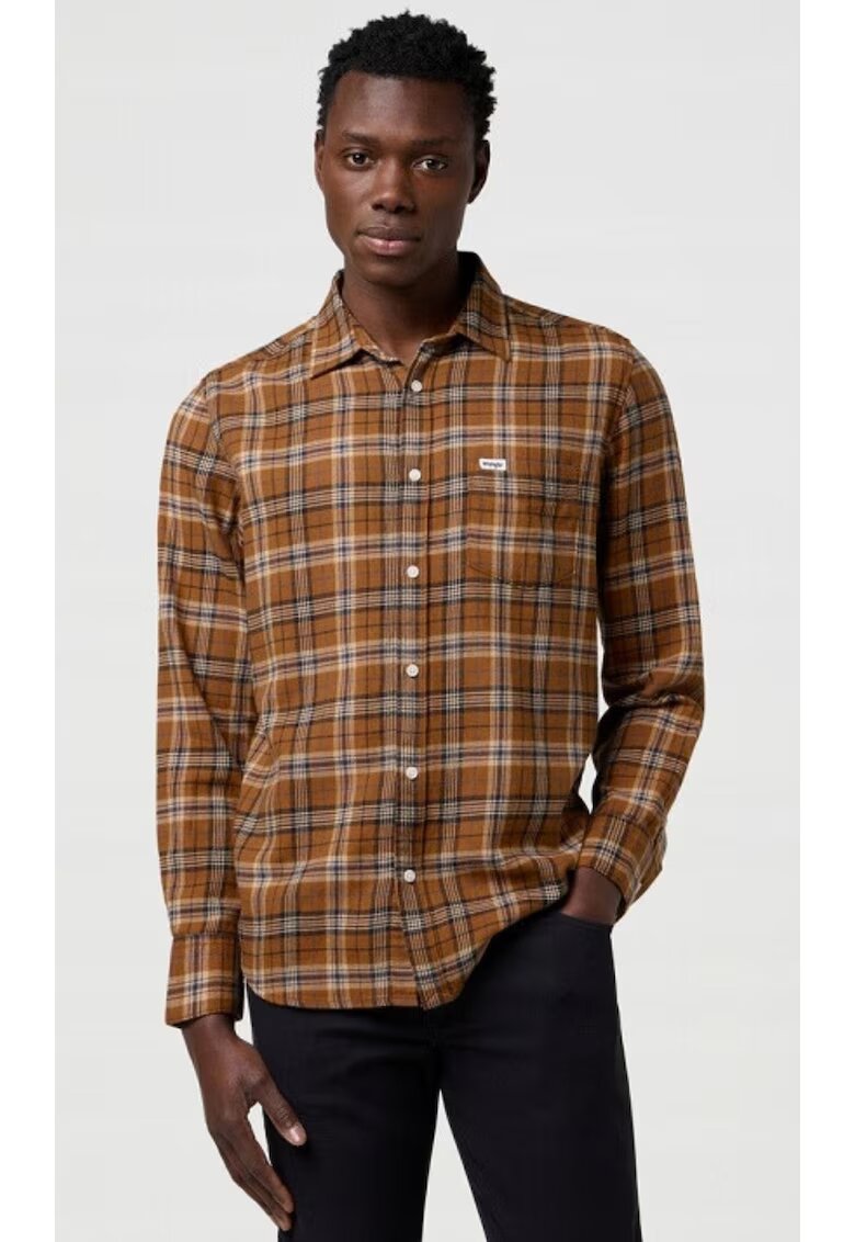Wrangler Camasa barbati - camasa clasica - bumbac - maro - maneca scurta