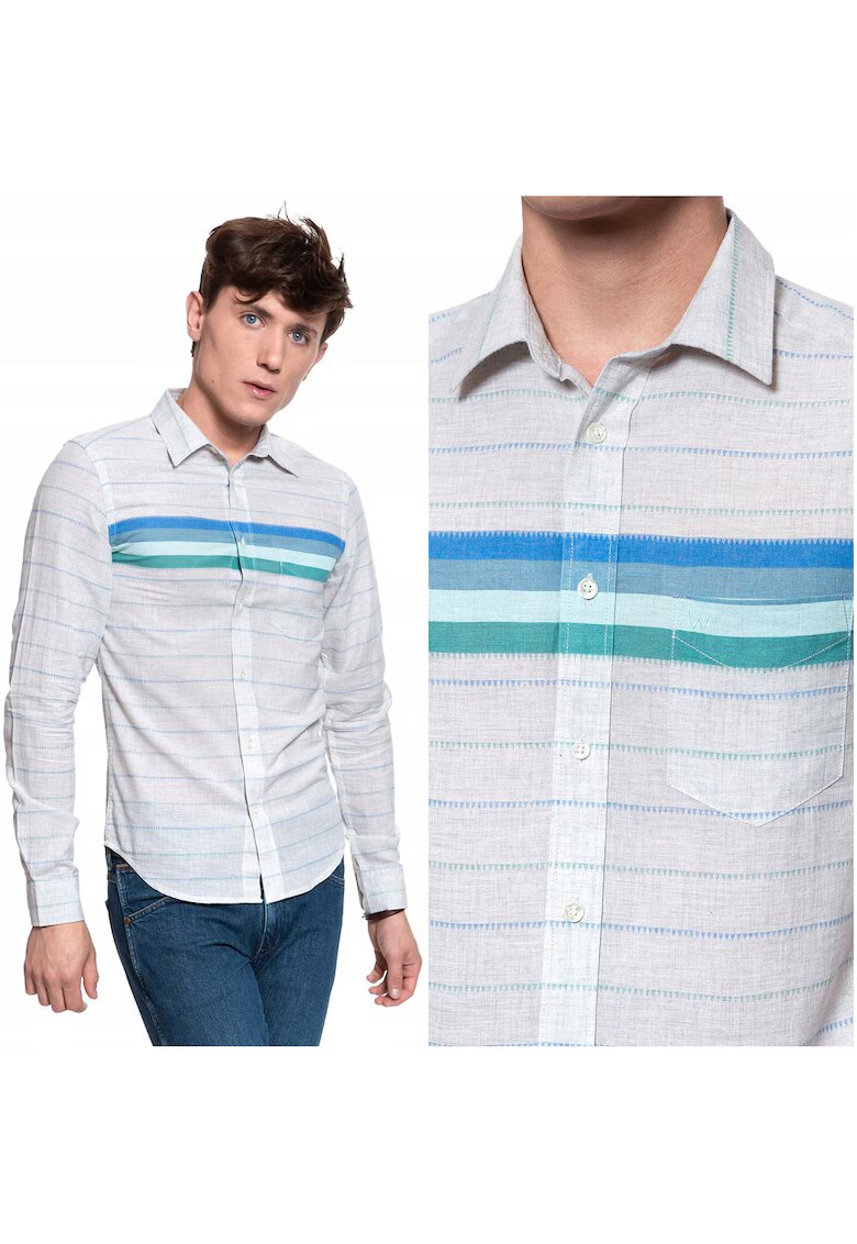 Wrangler Camasa Barbati - Camasa Cu Maneci Lungi 1 Buzunar - Croi: Slim Fit - Inchidere: Nasturi - Compozitie Material: 100% Bumbac - Numar Buzunare: 1 - Bej Melanj - 1 Bucata