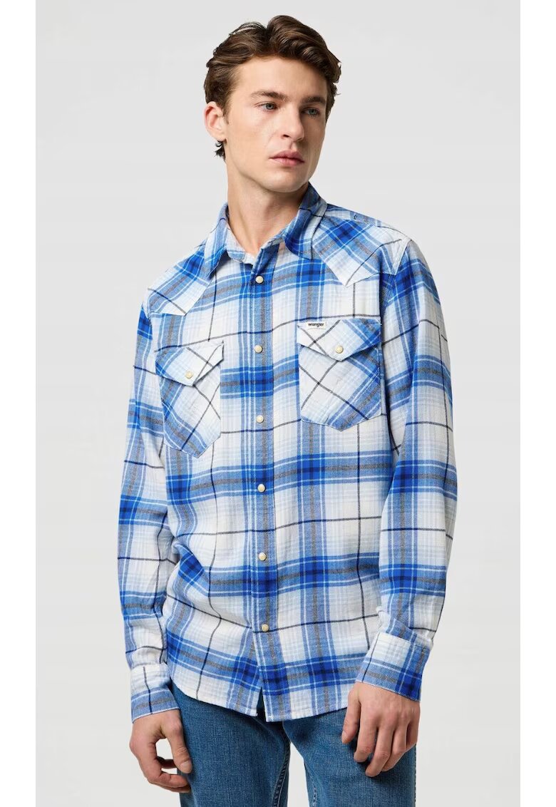 Wrangler Camasa barbati - camasa din bumbac - albastru - fermoar - maneca scurta