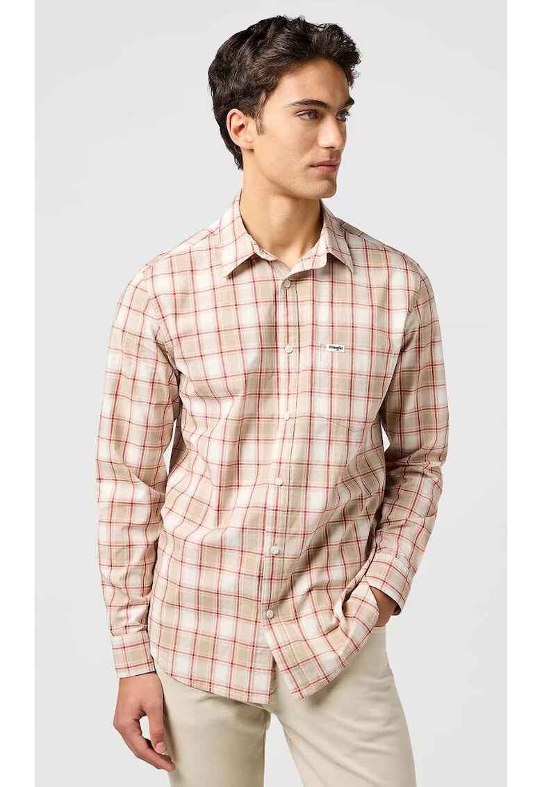 Wrangler Camasa barbati - clasica - bumbac - bej - maneca scurta - regular fit