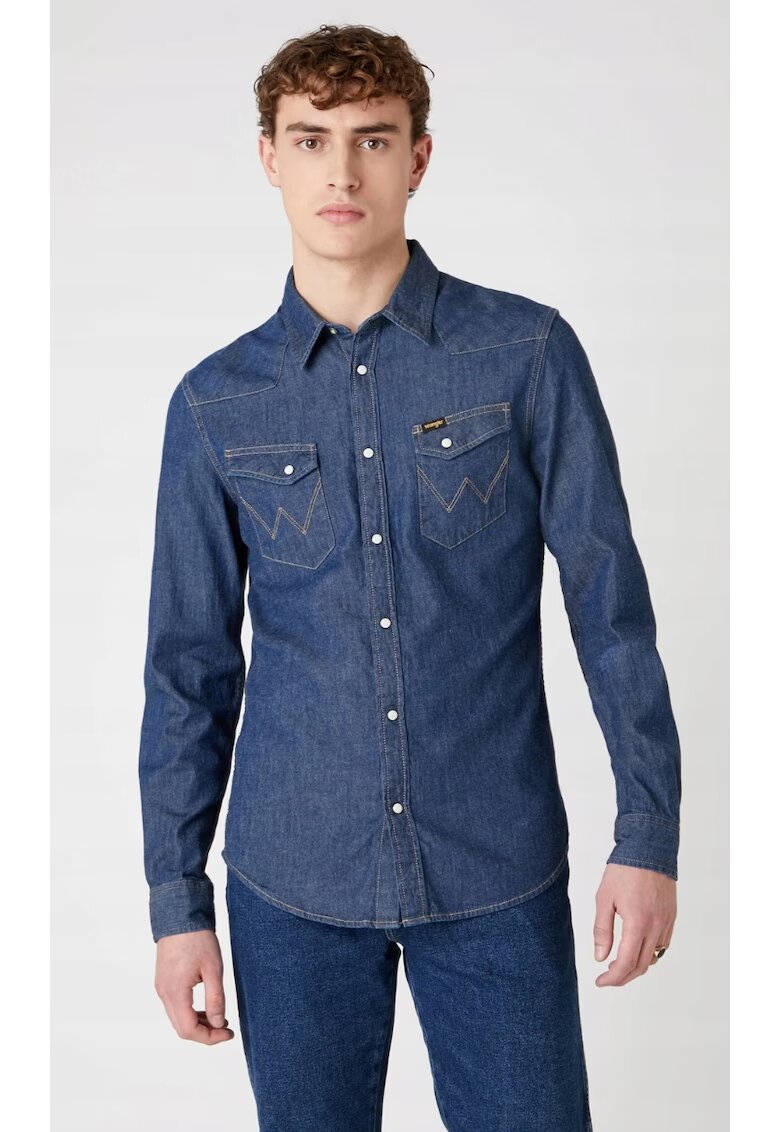 Wrangler Camasa barbati - Dark Stone - slim fit - albastru - bumbac -