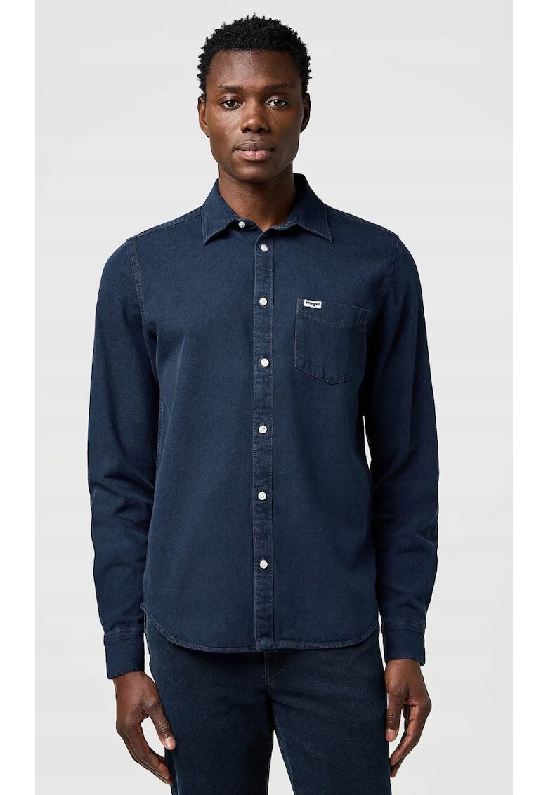 Wrangler Camasa barbati - denim - albastru - bumbac - maneca scurta