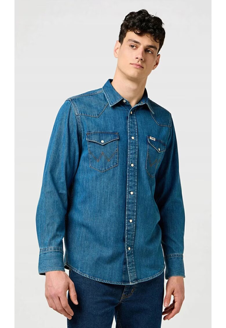 Wrangler Camasa barbati model Western - regular fit - 100% bumbac - albastru inchis (olive breeze)