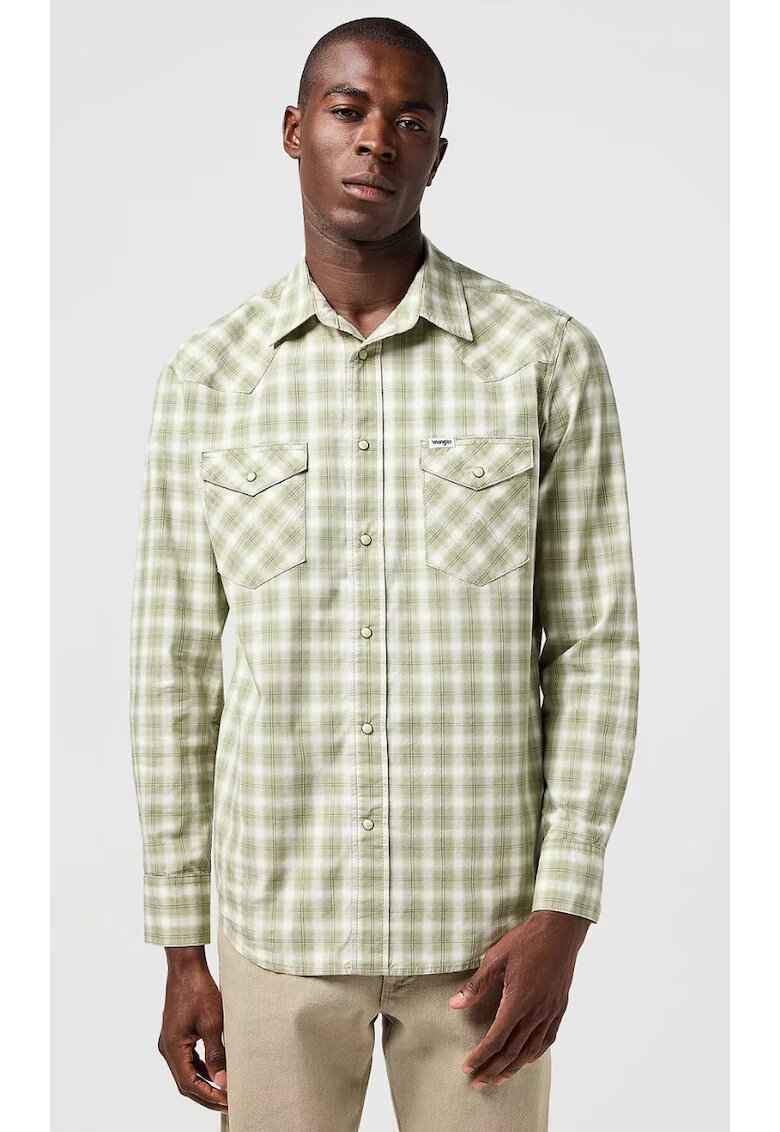 Wrangler Camasa barbati - model WESTERN SHIRT - regular fit - verde - bumbac