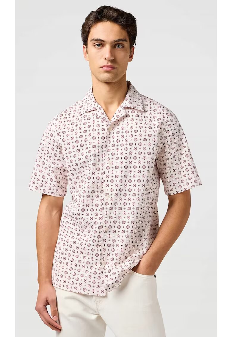 Wrangler Camasa barbati - RESORT SHIRT - alb - bumbac - maneca scurta - regular fit