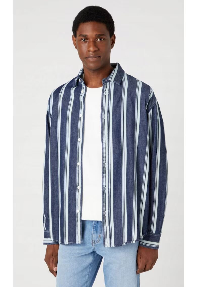 Wrangler Camasa barbati - supradimensionata - bumbac - albastru - maneca scurta -