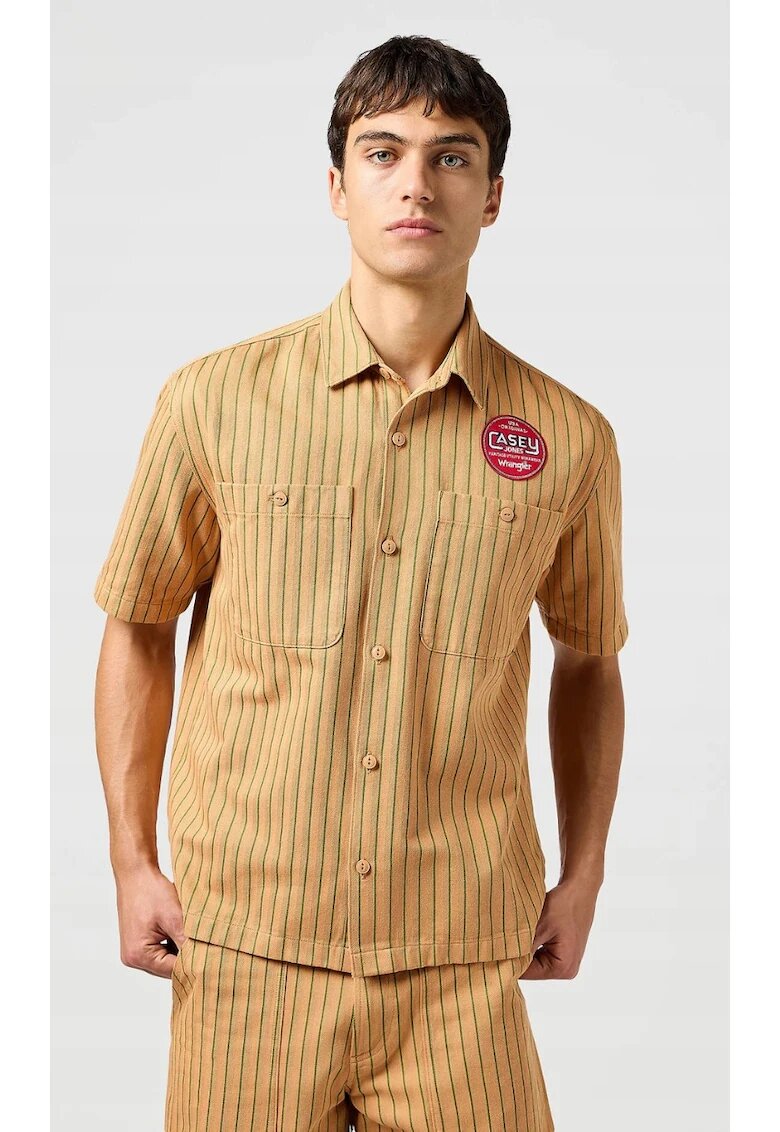 Wrangler Camasa mecanica Casey Jones - portocalie cu dungi verzi - bumbac - croiala lejera - set cu doua buzunare