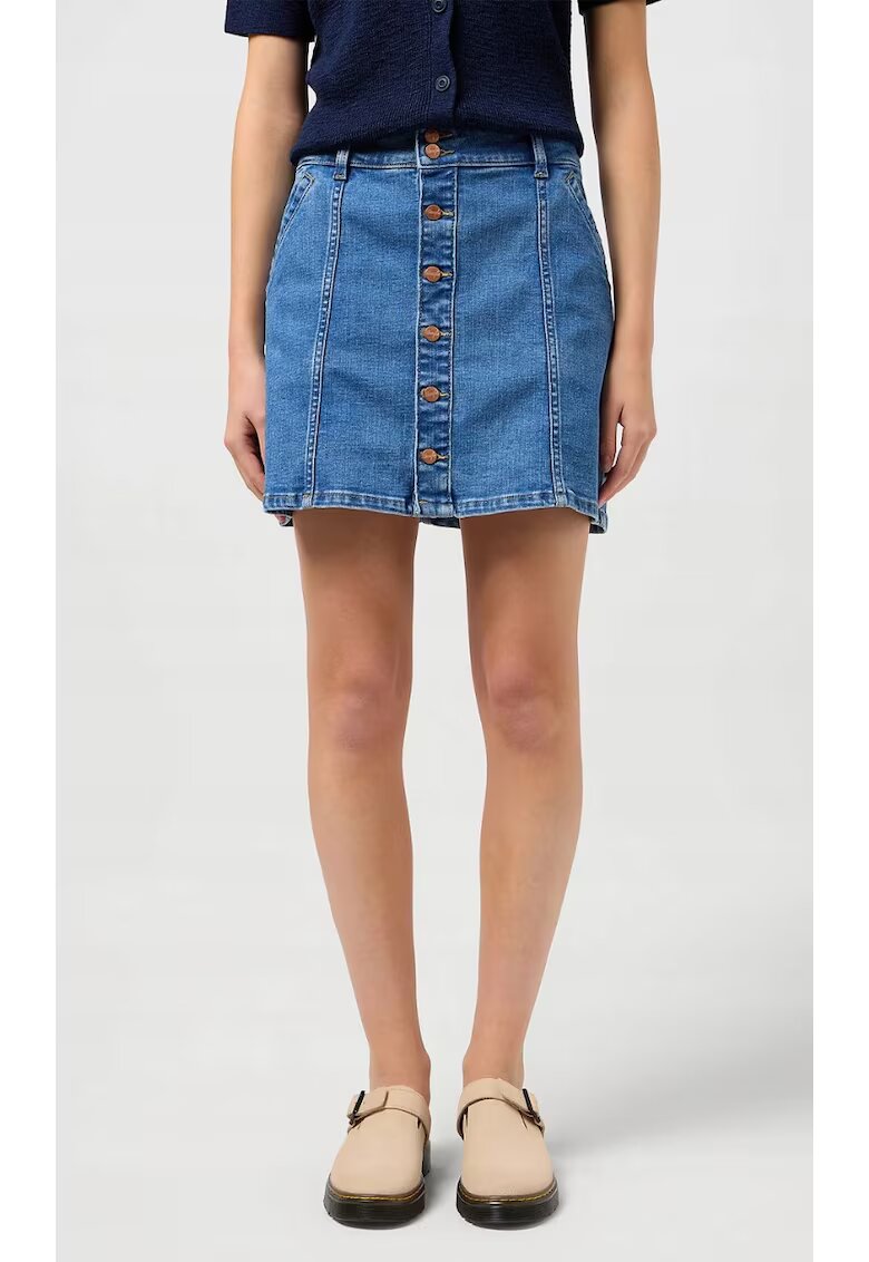 Wrangler Fusta denim mini - bumbac/poliester - albastru - elasticitate - doua buzunare