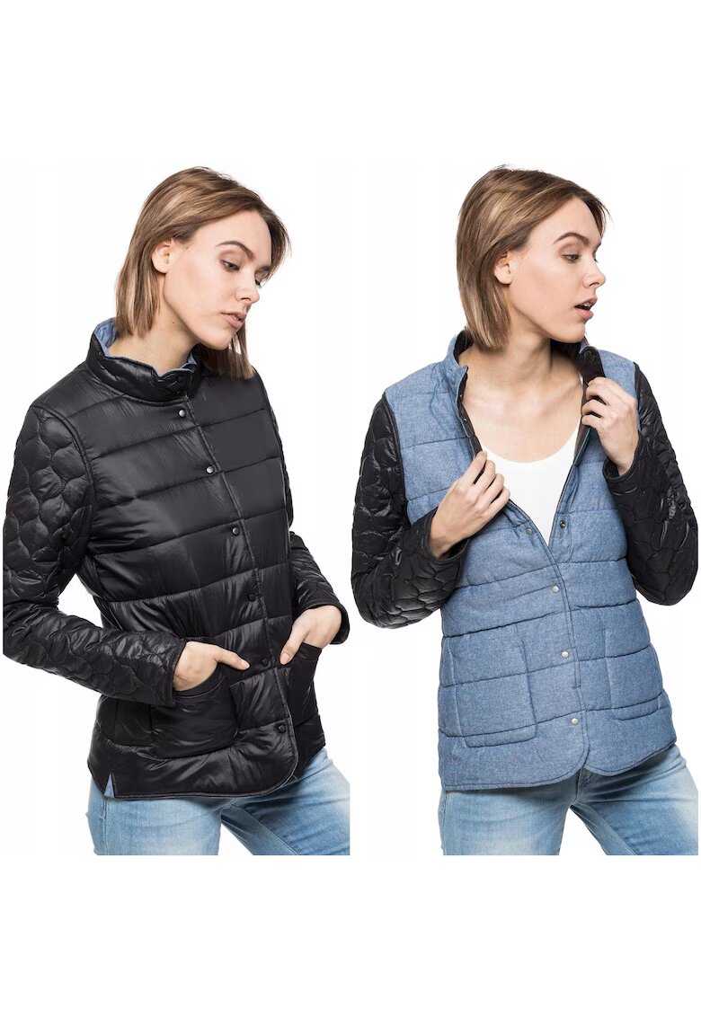 Wrangler Jacheta de tranzitie pentru femei - REVERSIBLE JACKET - Bumbac - Fara gluga - Nasturi - Albastru/Negru -