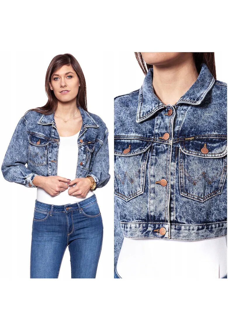 Wrangler Jacheta Din Denim - Jacheta Cropped M - Croi Regular - Inchidere: Nasturi - Compozitie Material: 100% Bumbac - Numar De Buzunare: 2 - M - Albastru - 1 Bucata