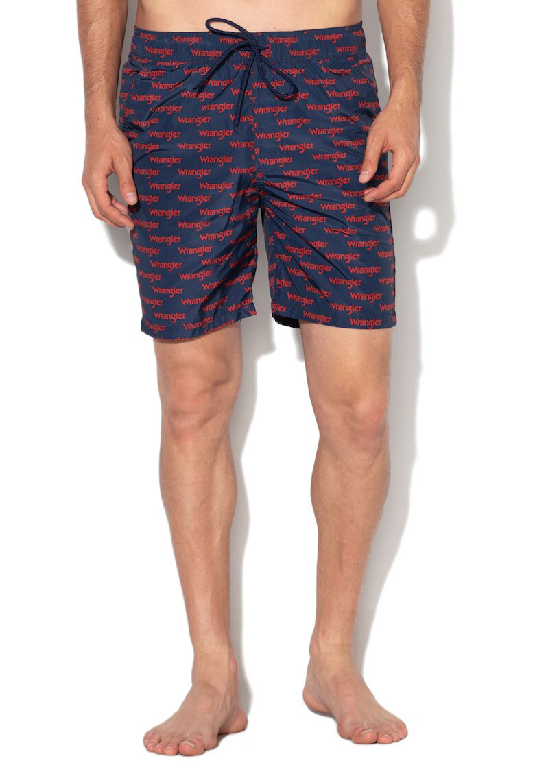 Wrangler Pantaloni scurti de baie - cu imprimeu logo - Rosu/Bleumarin