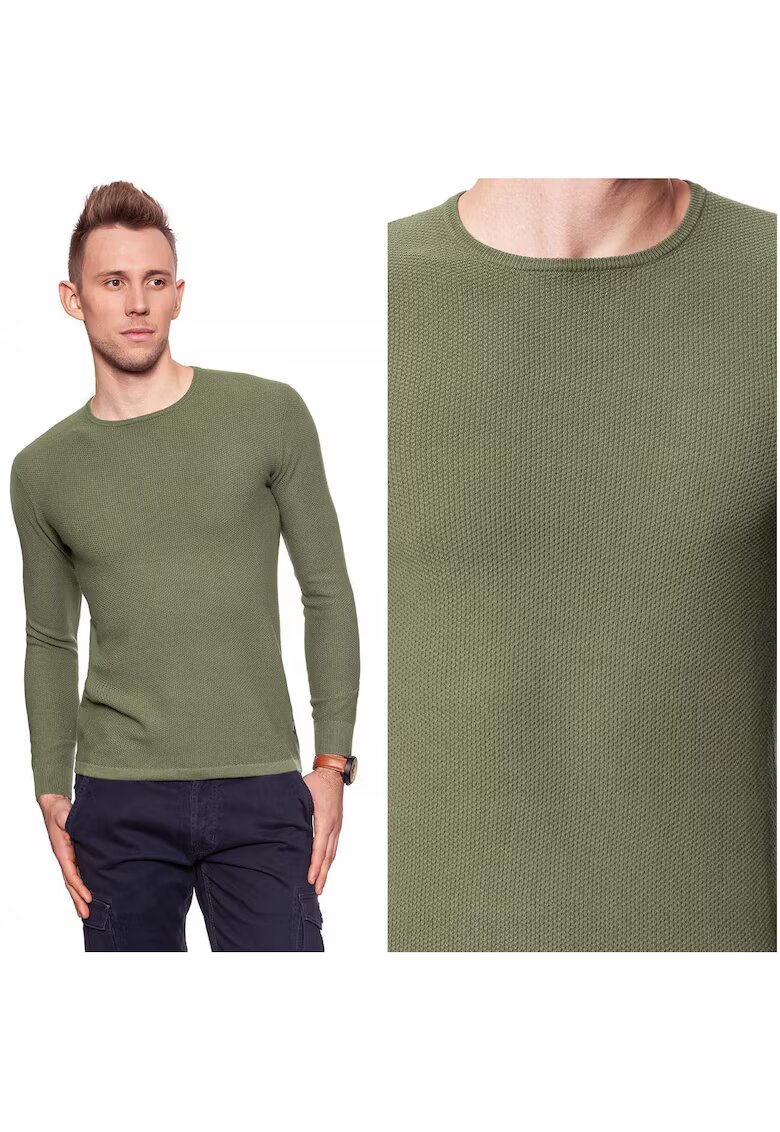 Wrangler Pulover Barbati - Model PIQUE CREW KNIT - Croiala Slim Fit - Tricot Respirabil Din Bumbac - Moale Si Usor De Purtat - Marimea 2XL - Verde
