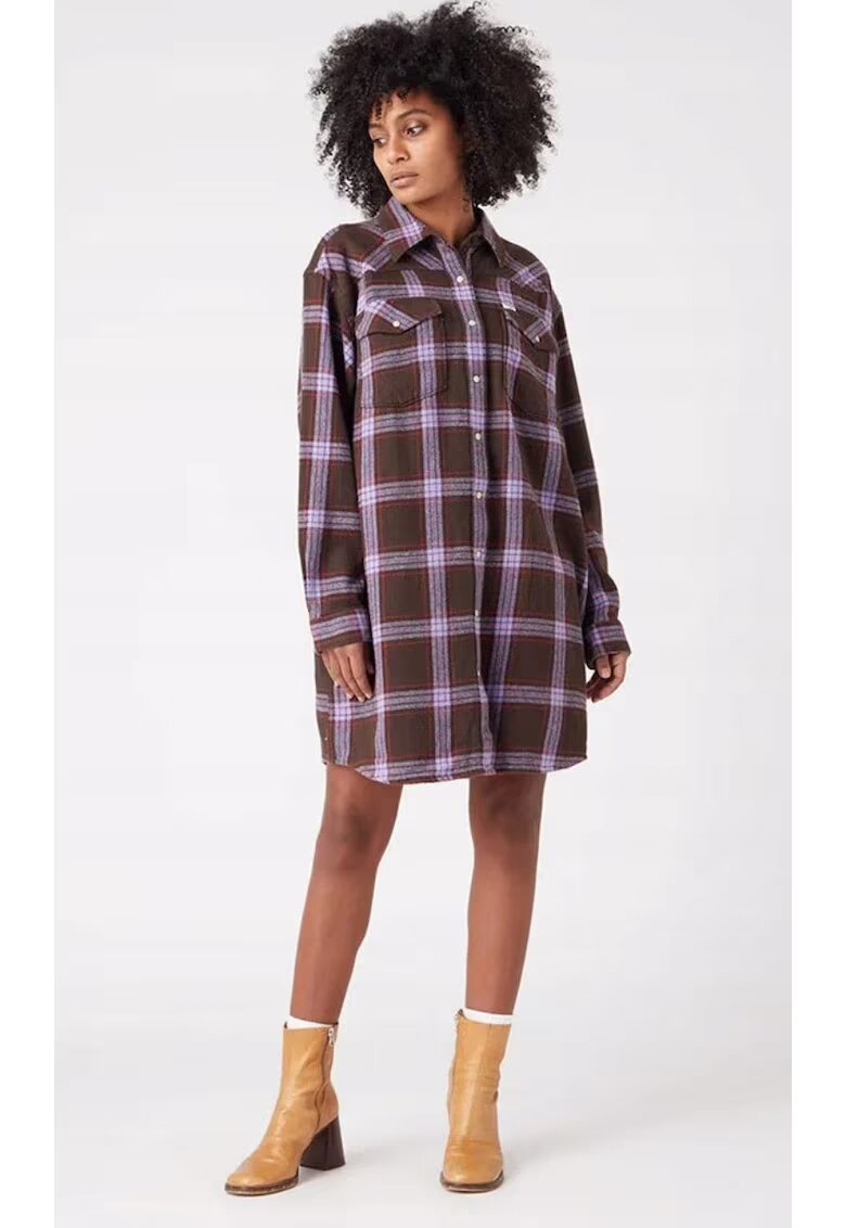 Wrangler Rochie MINI DRESS - scurta - 2 buzunare - maro - bumbac