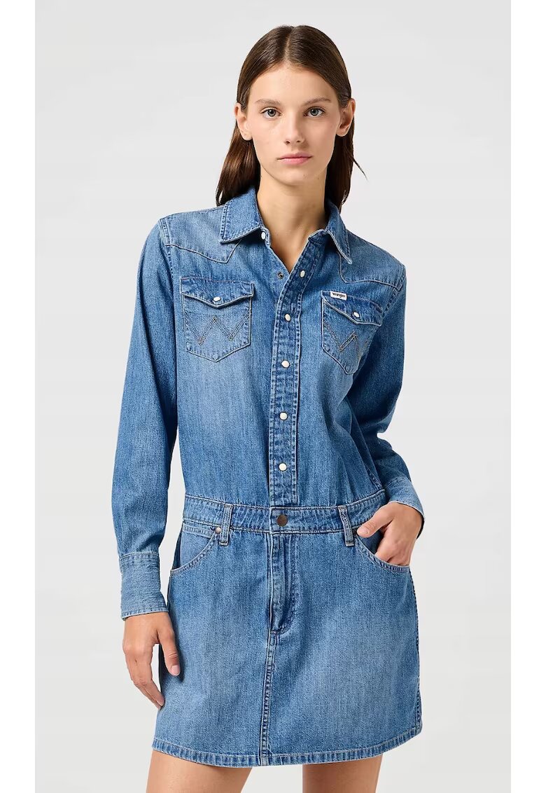 Wrangler Rochie mulata - albastra - bumbac - cu buzunare si fermoar