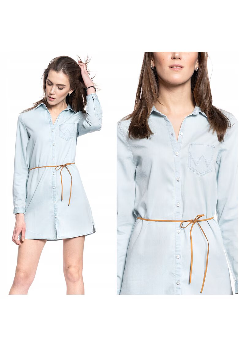 Wrangler Rochie - Rochie Camasa - Croiala Normala - 100% Bumbac - Inchidere: Nasturi - 1 Buzunar - XS - Albastru - 1 Bucata