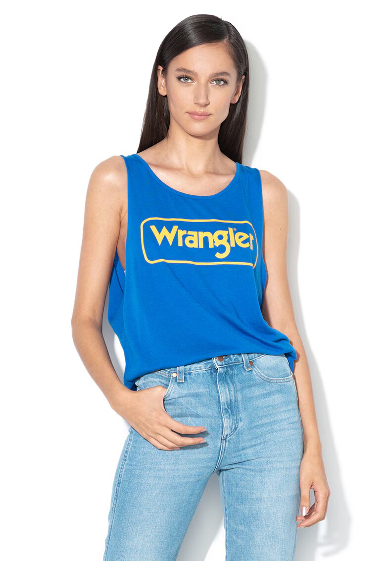 Wrangler Top din amestec de modal cu imprimeu logo Kabel - Albastru royal