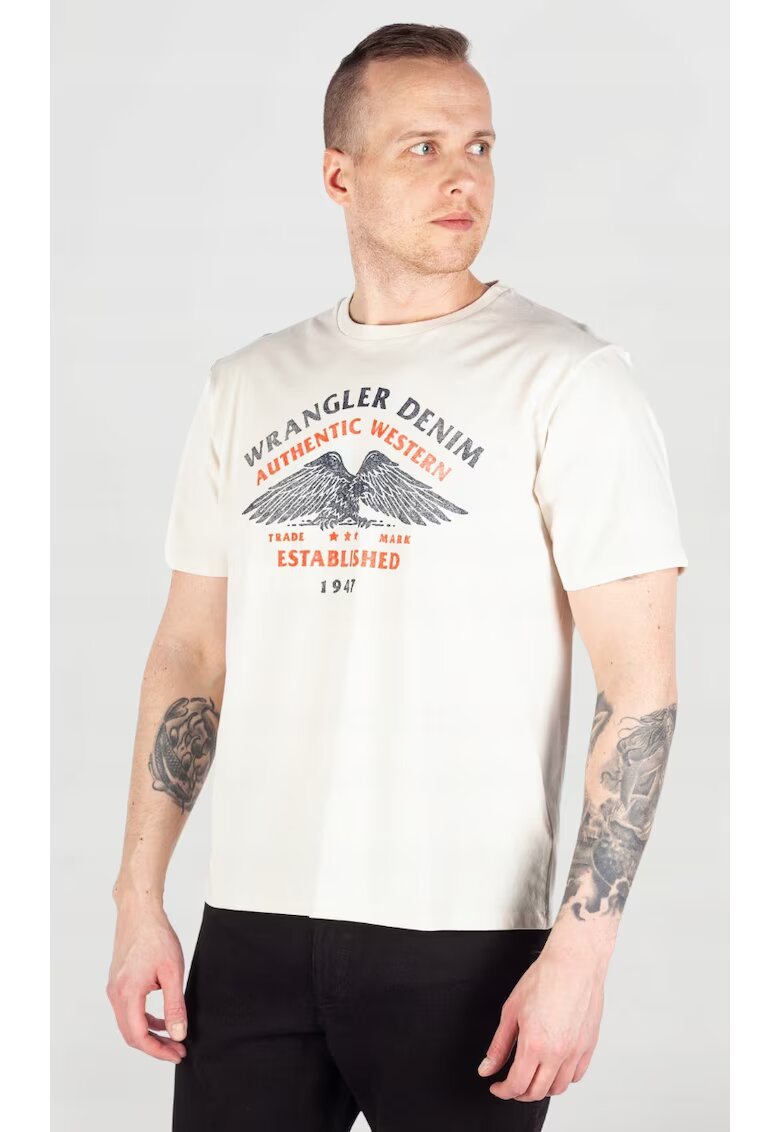 Wrangler Tricou barbati AMERICANA alb - bumbac - imprimeu - Alb