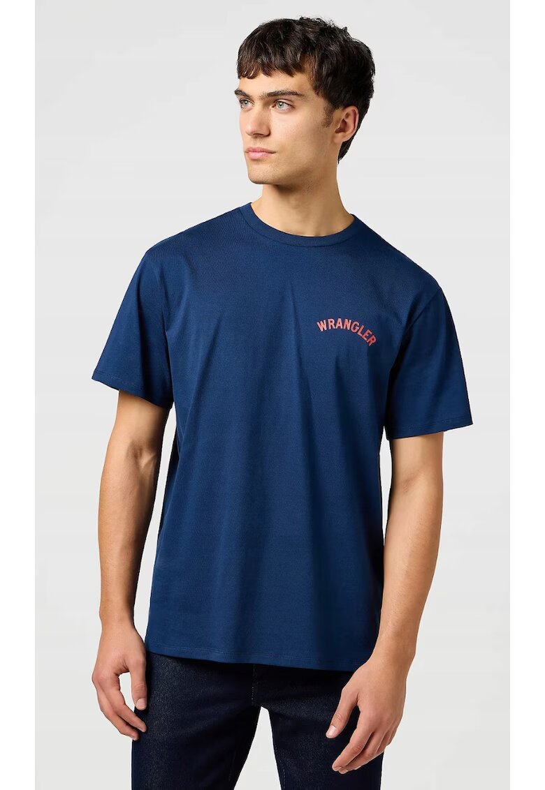 Wrangler Tricou barbati - GRAPHIC TEE - bumbac - albastru - maneca scurta