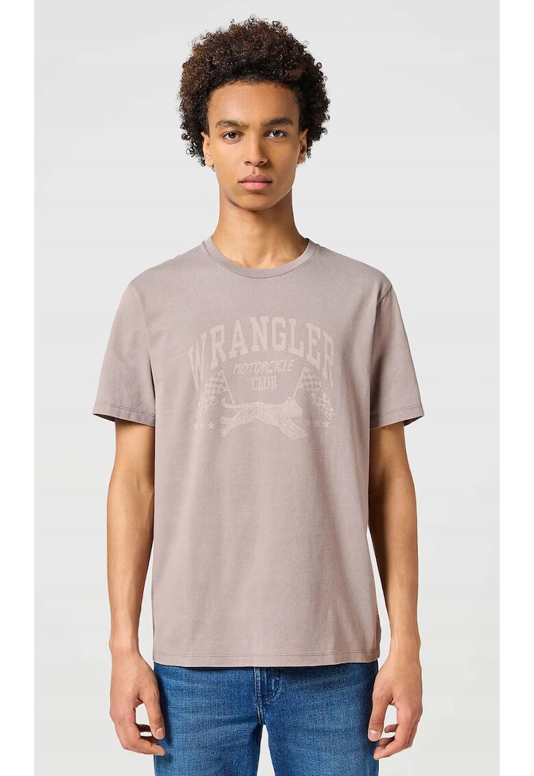 Wrangler Tricou barbati - GRAPHIC TEE - imprimeu subtil - bej - bumbac