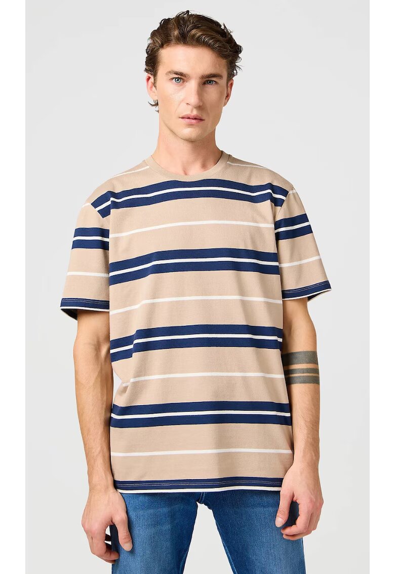 Wrangler Tricou barbati model STRIPE TEE - bej - bumbac - maneca scurta
