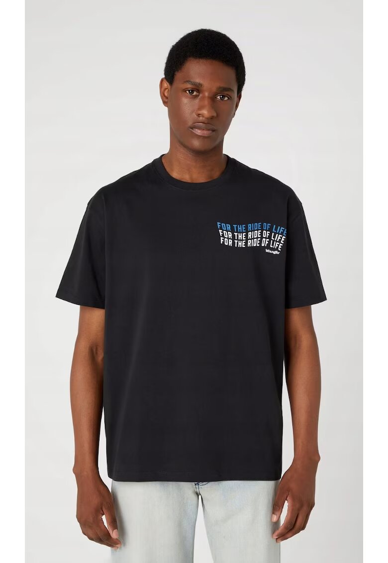 Wrangler Tricou barbati - Slogan Tee - supradimensionat - negru - bumbac -