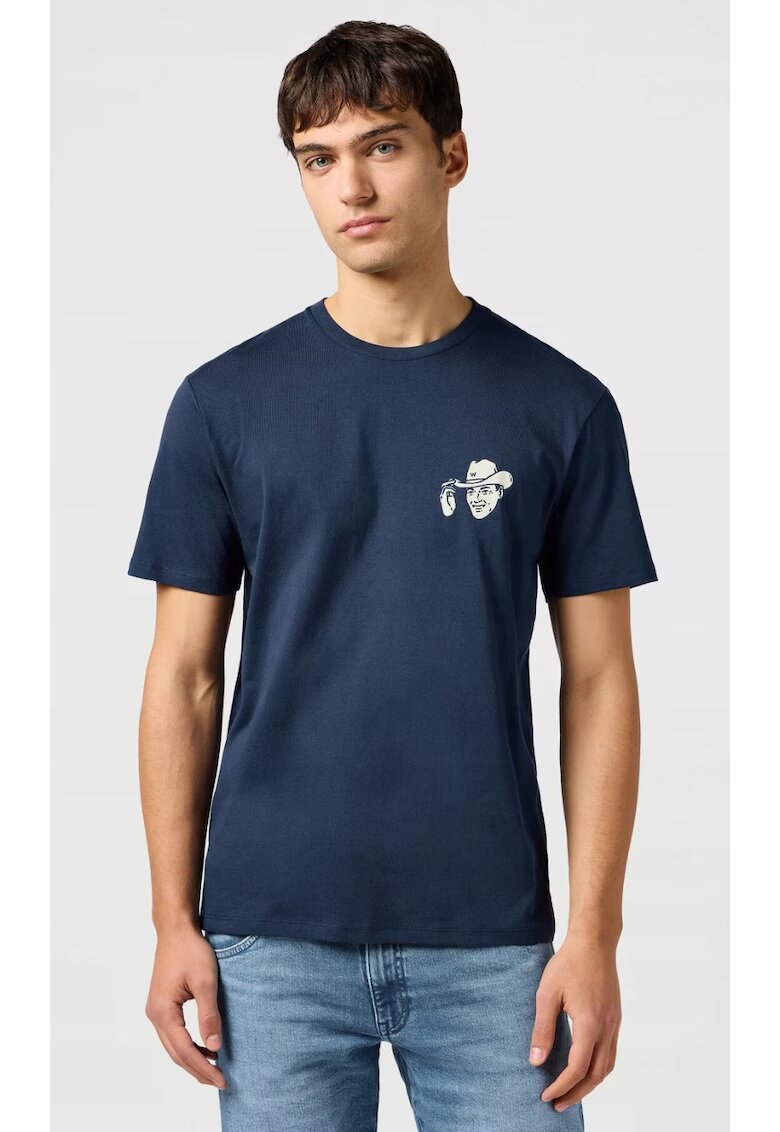 Wrangler Tricou barbati - SMALL GRAPHIC TEE - bleumarin - bumbac - maneca scurta - croiala regular fit