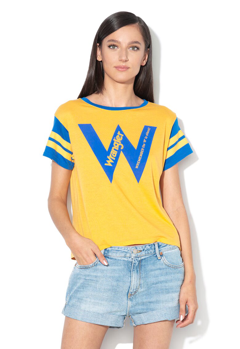 Wrangler Tricou crop din amestec de modal - Galben/Albastru