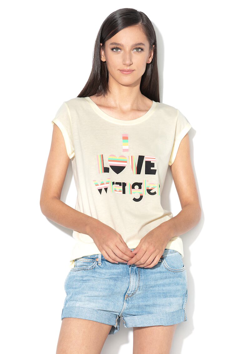 Wrangler Tricou cu imprimeu text - Galben pal