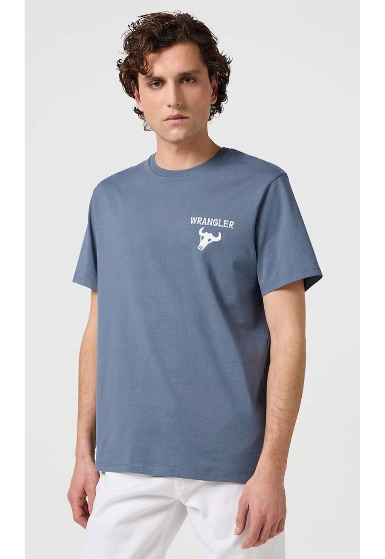 Wrangler Tricou de barbati - GRAPHIC TEE - bumbac - albastru - maneca scurta