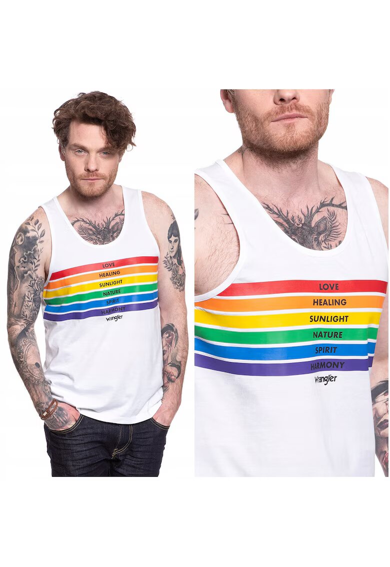 Wrangler Tricou fara maneci barbati PRIDE TANK alb 100% bumbac