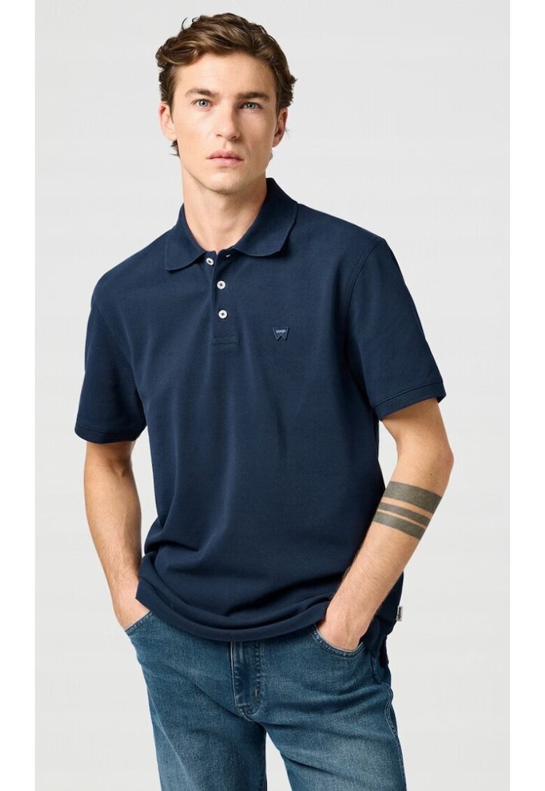Wrangler Tricou polo barbati albastru - bumbac - maneca scurta - regular fit