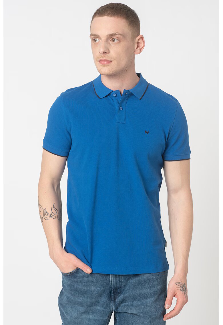 Wrangler Tricou polo din pique cu logo - Albastru