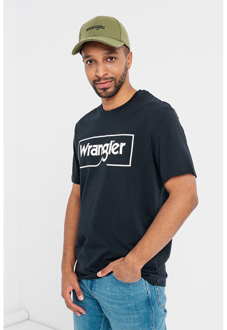 Wrangler Tricou regular fit cu imprimeu logo - Negru/Alb optic