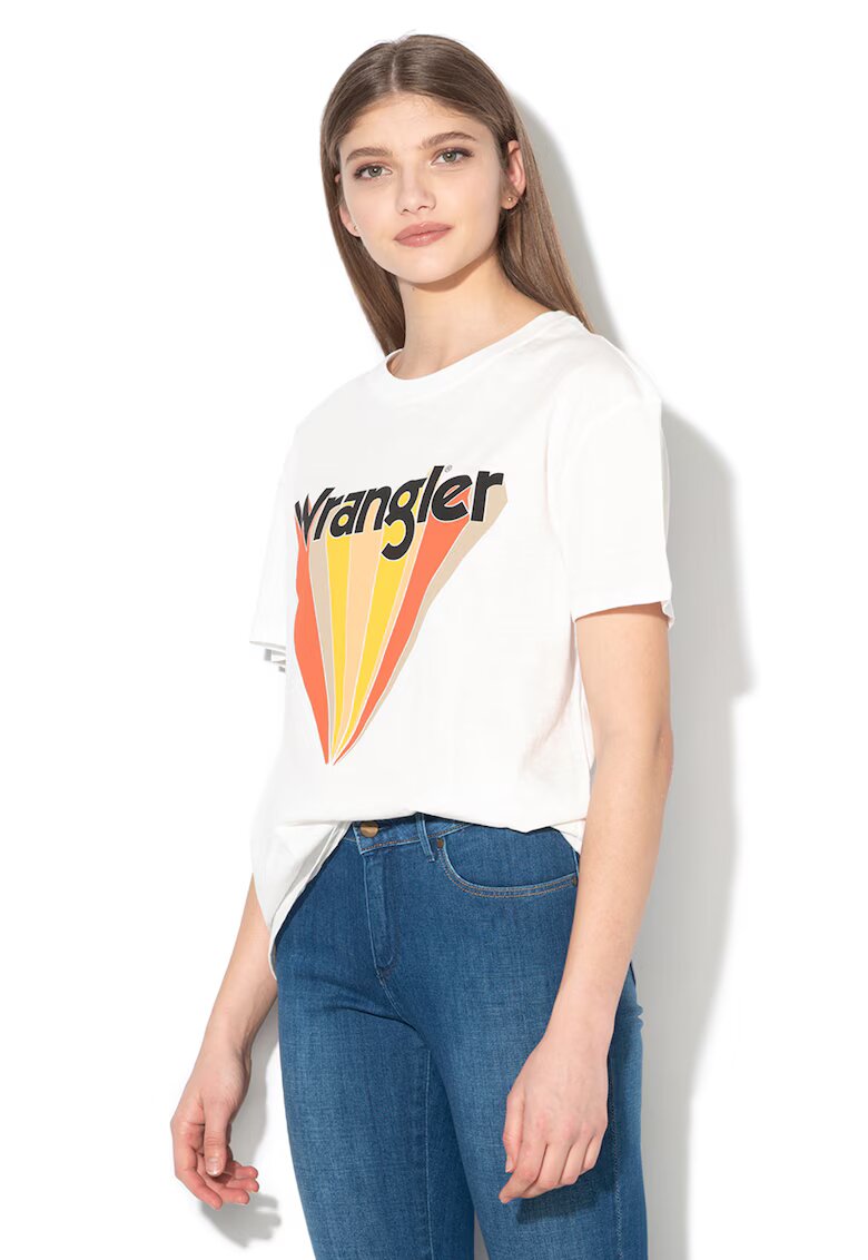 Wrangler Tricou supradimensionat cu logo - Alb/Negru/Portocaliu