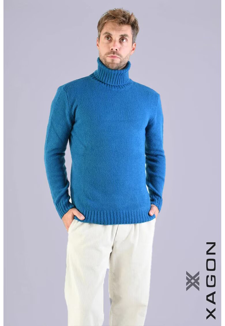XAGON Bluza cu guler inalt rulat si croi clasic - Albastru