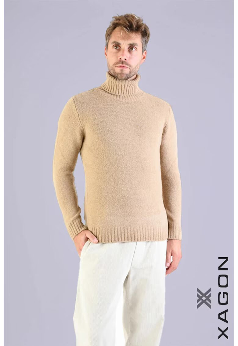 XAGON Bluza cu guler inalt rulat si croi clasic - Bej