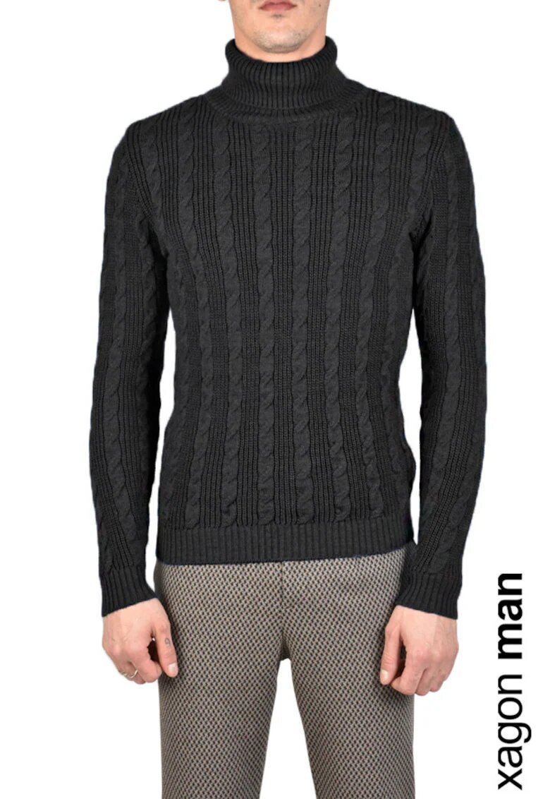 Xagon Man Pulover cu guler inalt si model cu torsade -