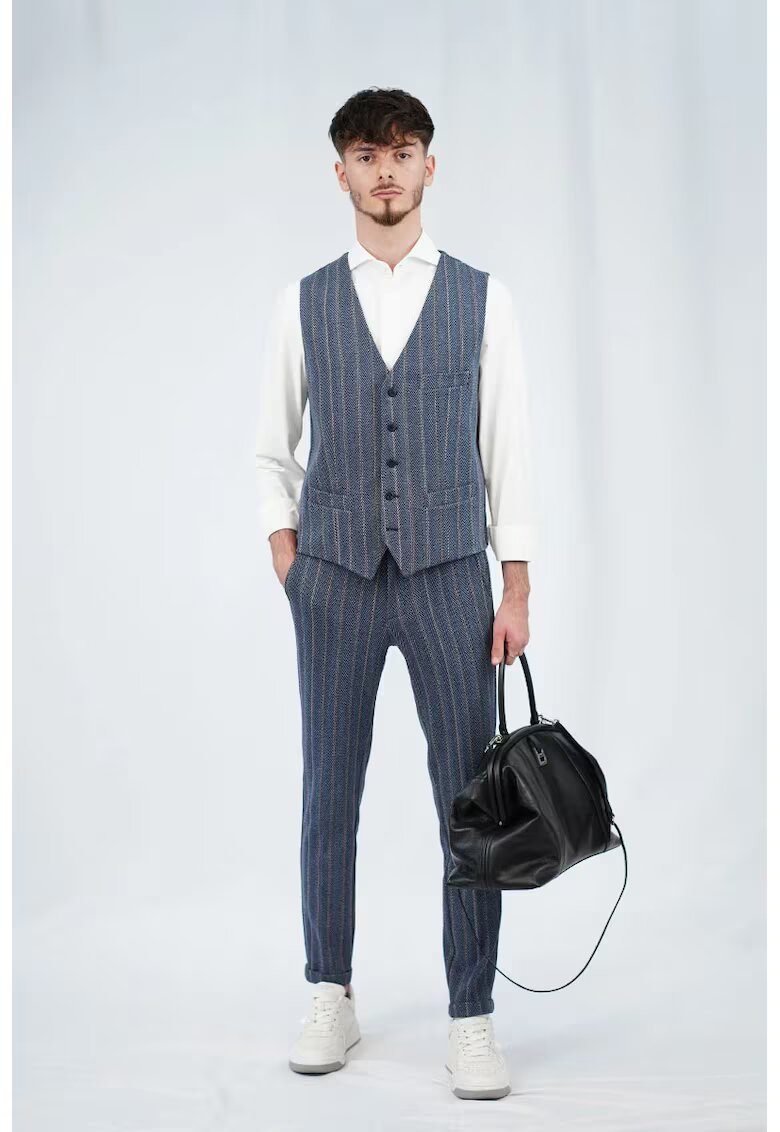 XAGON Pantaloni din tricot - cu imprimeu vertical - Albastru