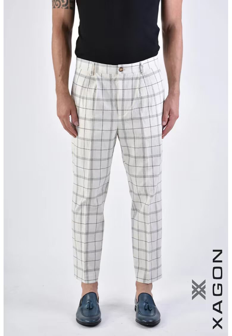 XAGON Pantaloni regular fit cu imprimeu în carouri - Crem