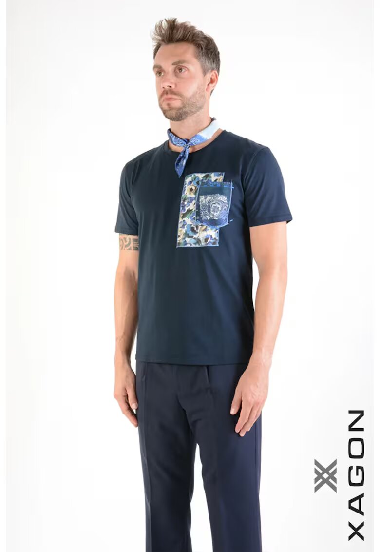 XAGON Tricou cu buzunar frontal - Albastru