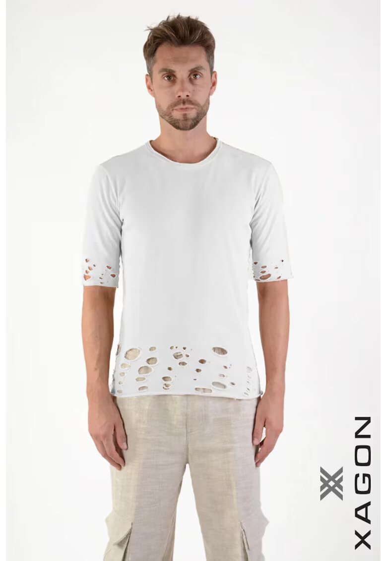 XAGON Tricou regular fit cu detalii damage la mâneci și talie - Alb