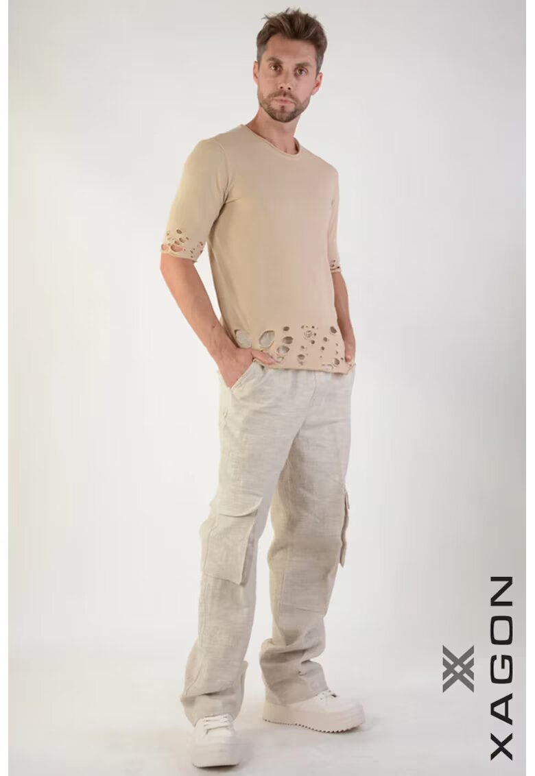 XAGON Tricou regular fit cu detalii damage la mâneci și talie - Bej