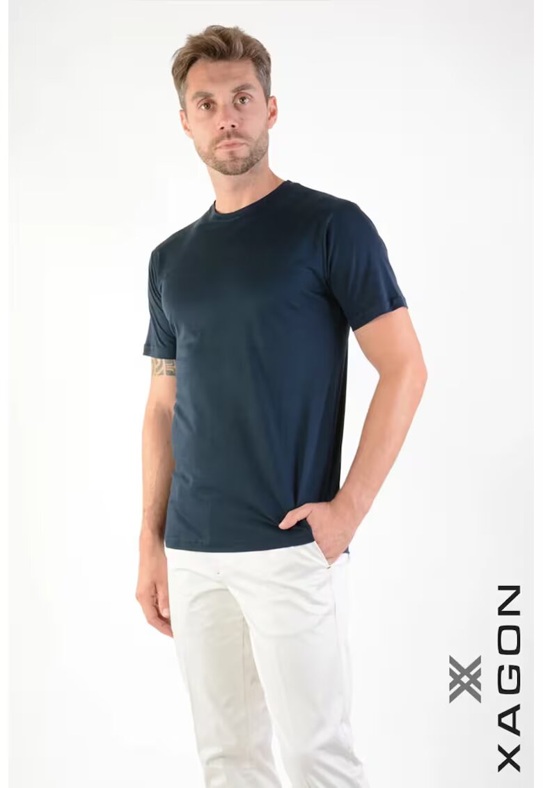 XAGON Tricou regular fit cu guler rotund 1DBOSTO - Albastru