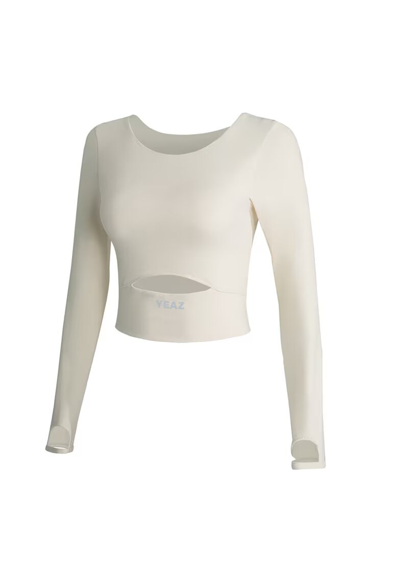 YEAZ Bluza crop cu decupaj frontal - pentru fitness Revelation - Alb