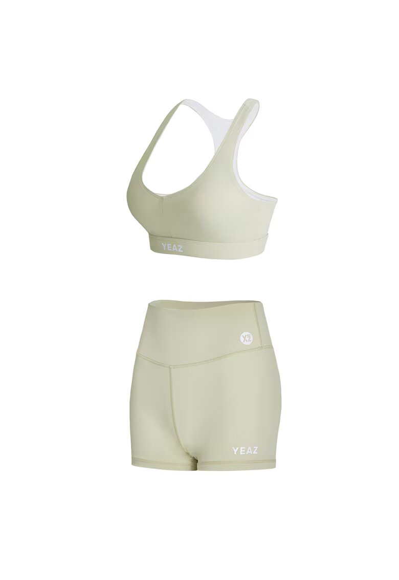 YEAZ Set de top cu decolteu in V si colanti scurti pentru fitness Celeb - Verde