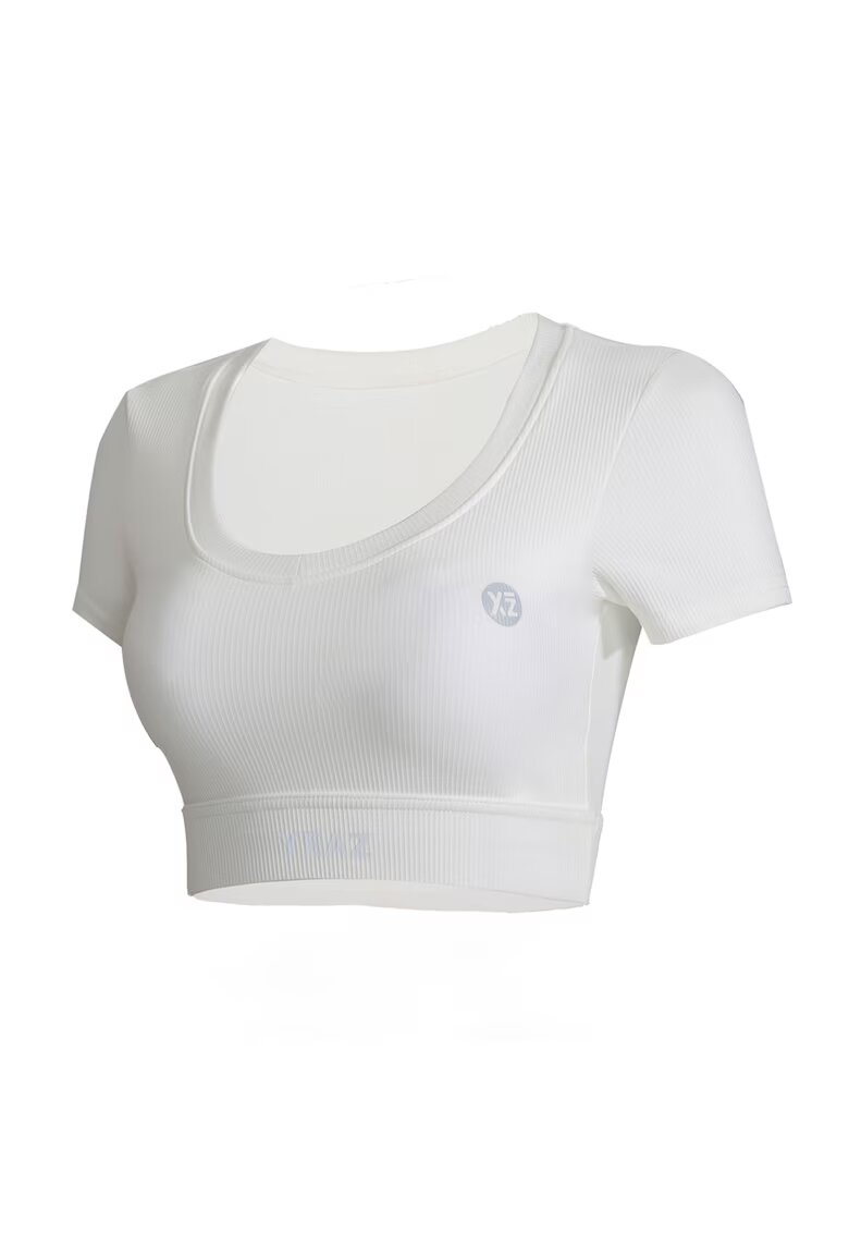YEAZ Tricou crop pentru fitness - Alb